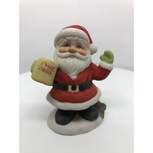 3" Santa Claus Ceramic Figure With Mug of XMAS Cheer Christmas Decoration New